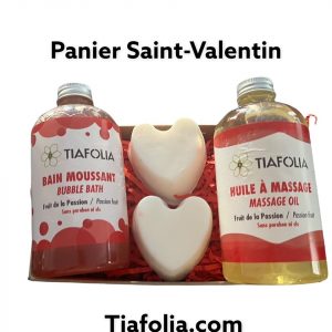 Panier Saint-Valentin Huile de massage , bain moussant et savons